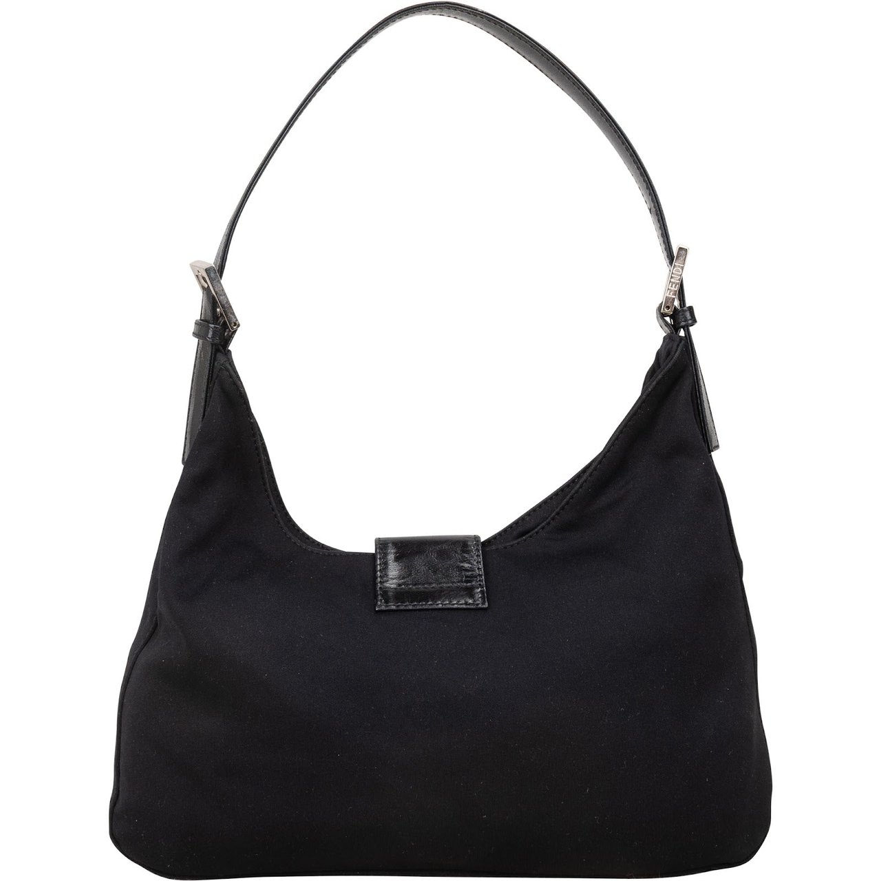 Fendi Fendi Black Cotton Baguette Buckle Shoulder Bag Zwart
