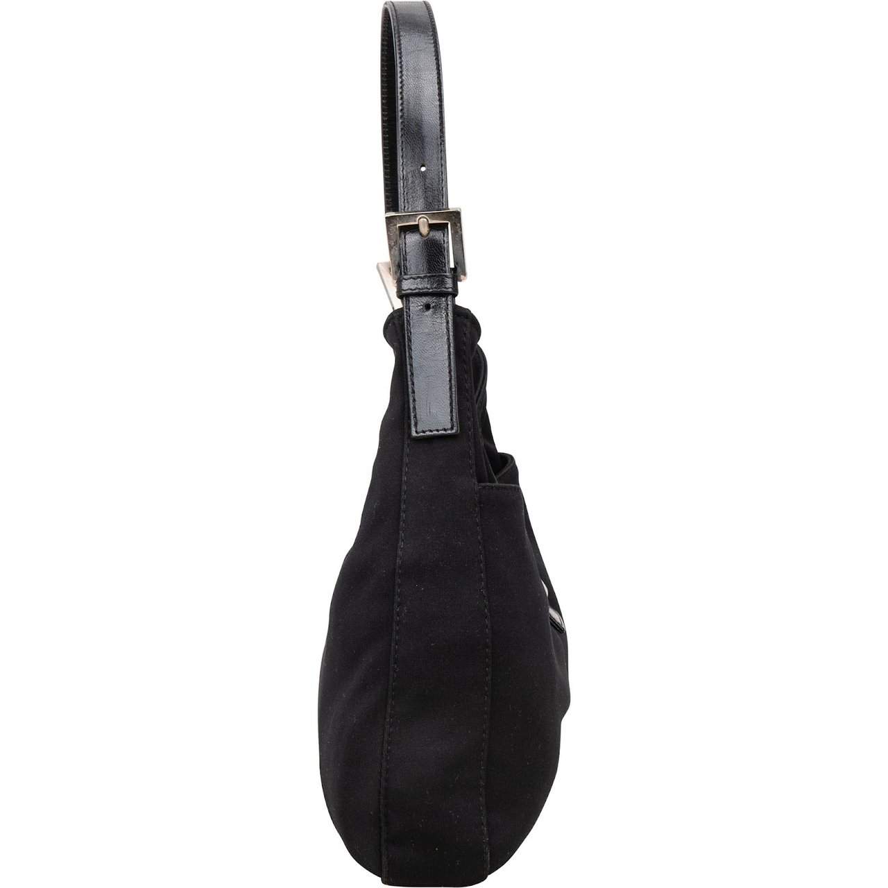 Fendi Fendi Black Cotton Baguette Buckle Shoulder Bag Zwart