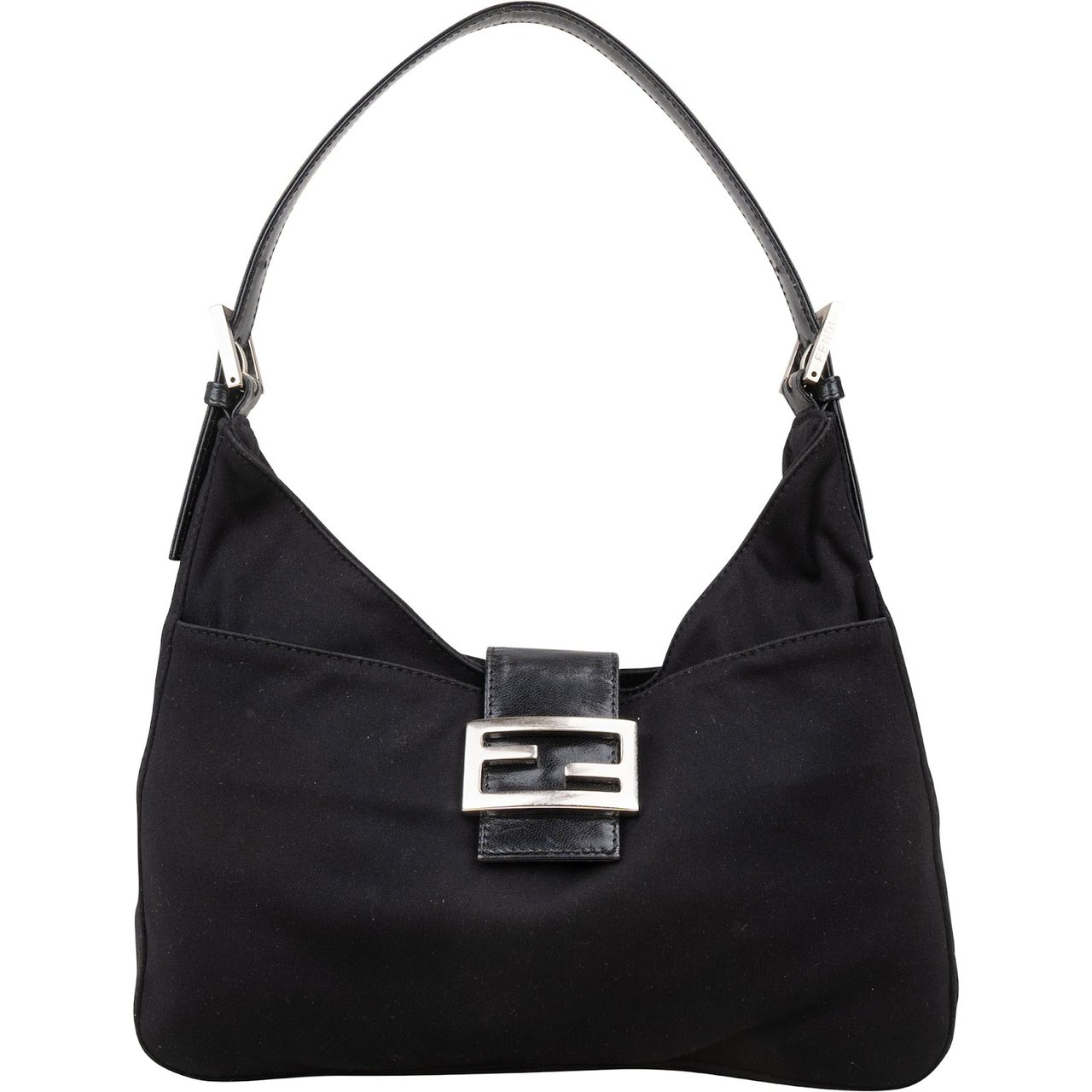 Fendi Fendi Black Cotton Baguette Buckle Shoulder Bag Zwart