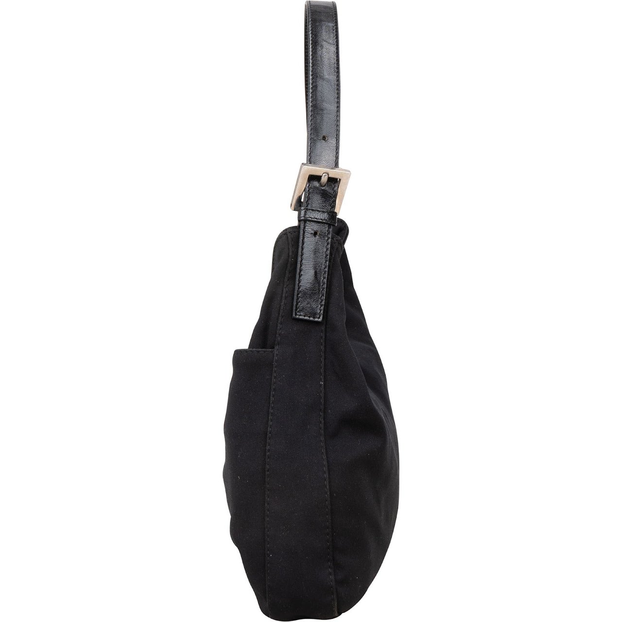 Fendi Fendi Black Cotton Baguette Buckle Shoulder Bag Zwart