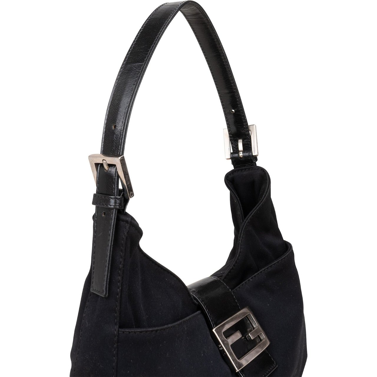 Fendi Fendi Black Cotton Baguette Buckle Shoulder Bag Zwart