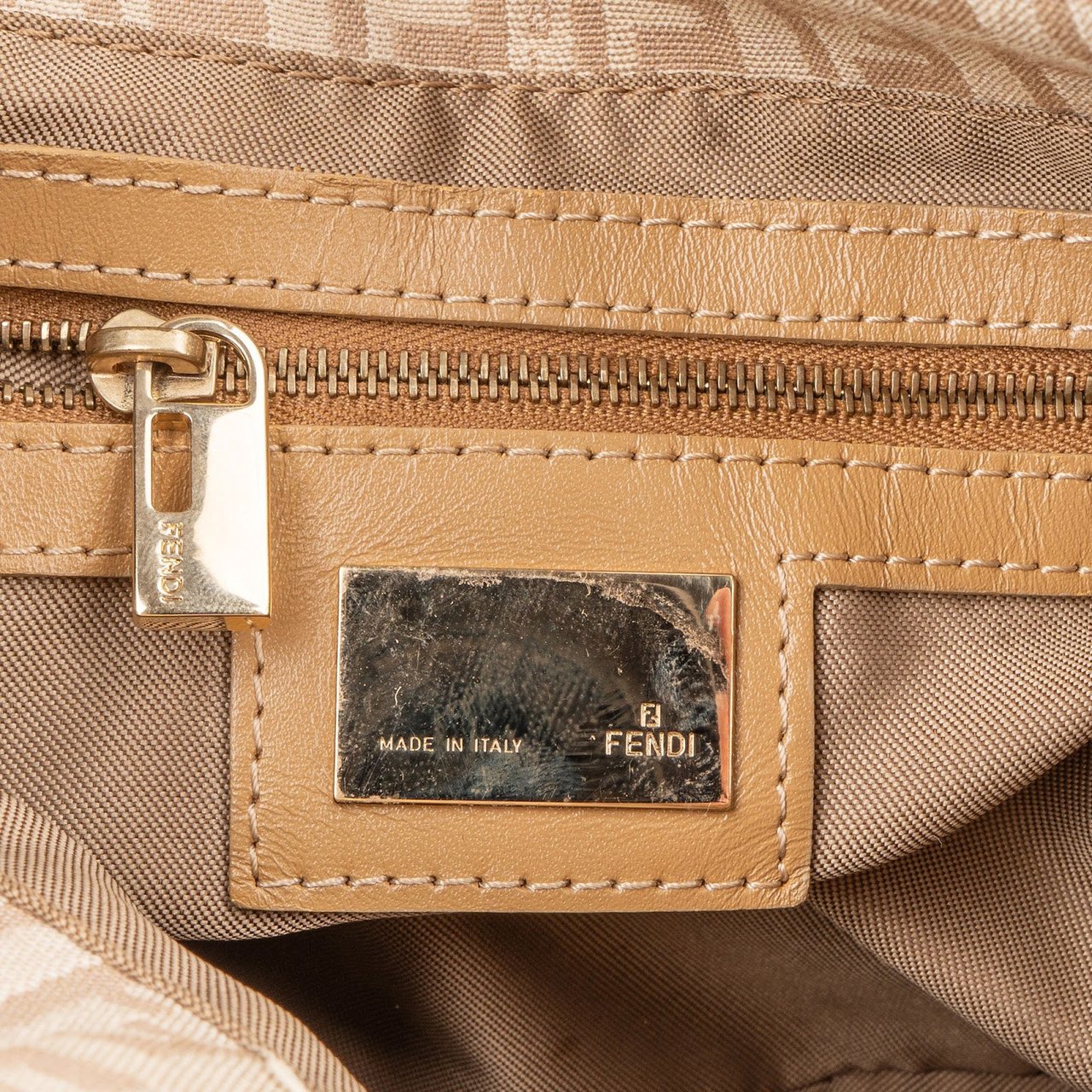 Fendi Fendi FF Monogram Mamm Baguette Shoulder Bag Beige