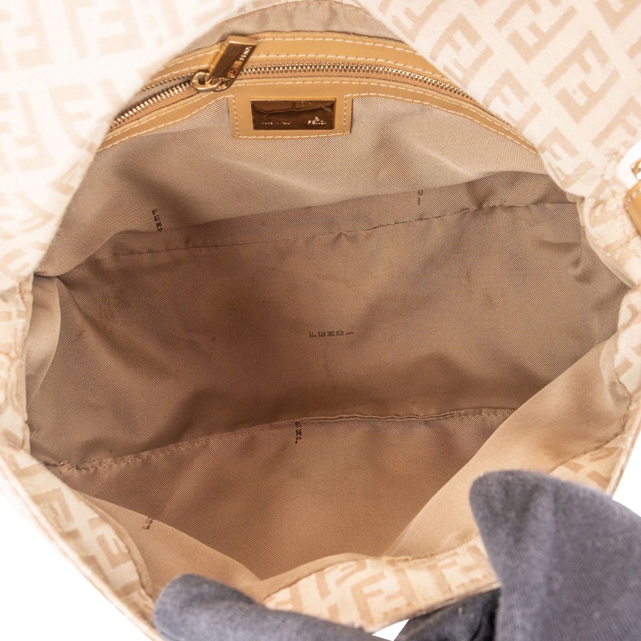 Fendi Fendi FF Monogram Mamm Baguette Shoulder Bag Beige