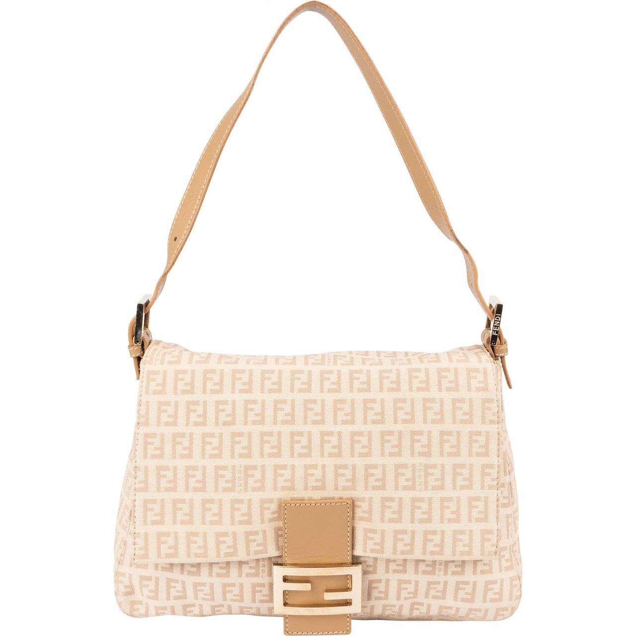 Fendi Fendi FF Monogram Mamm Baguette Shoulder Bag Beige