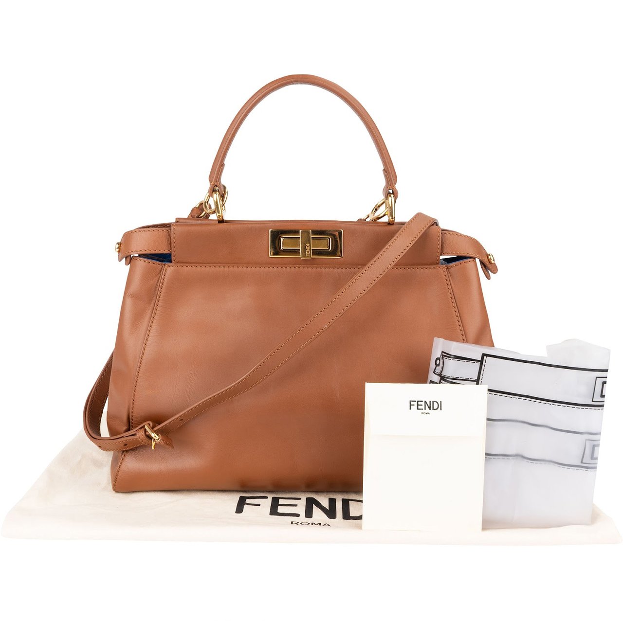 Fendi Fendi Brown Leather Peekaboo Handbag Bruin