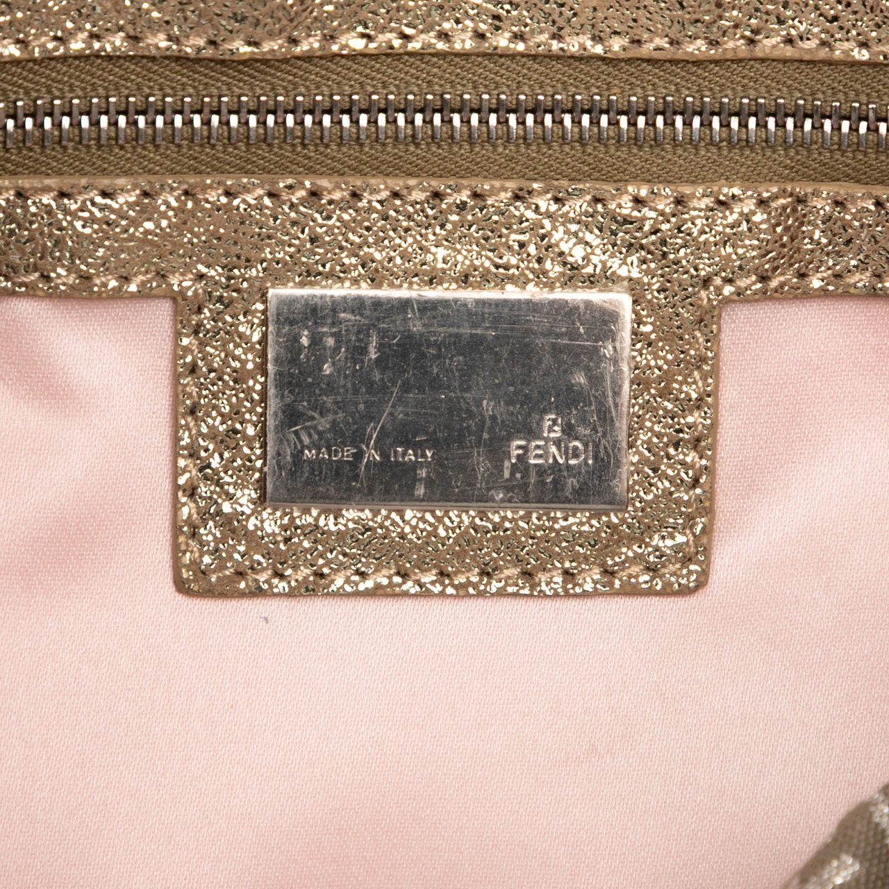 Fendi Zucchino Metallic Canvas Double Flap Shoulder Bag Zilver