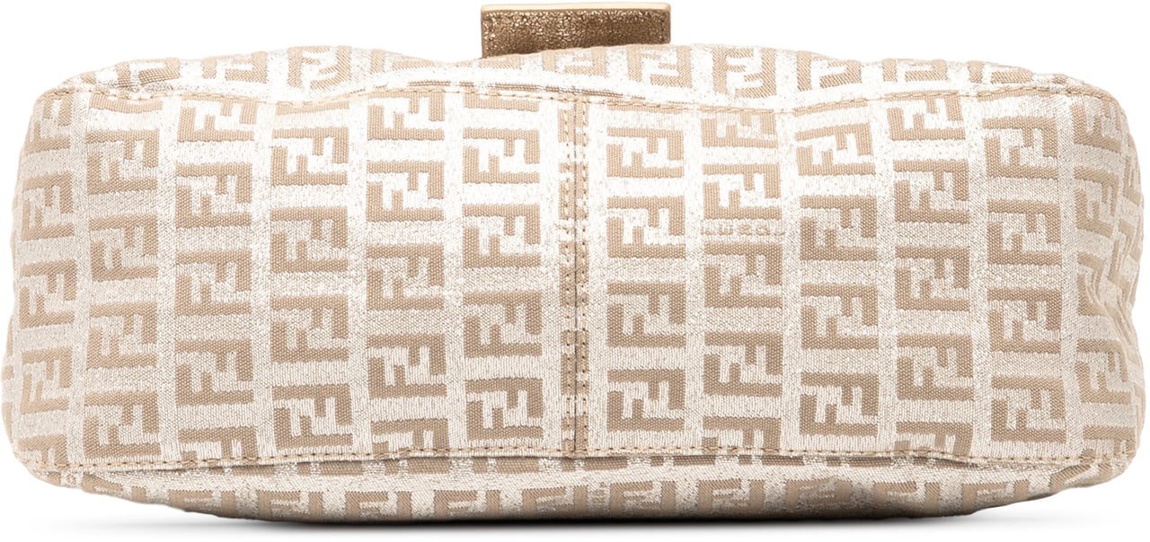 Fendi Zucchino Metallic Canvas Double Flap Shoulder Bag Zilver