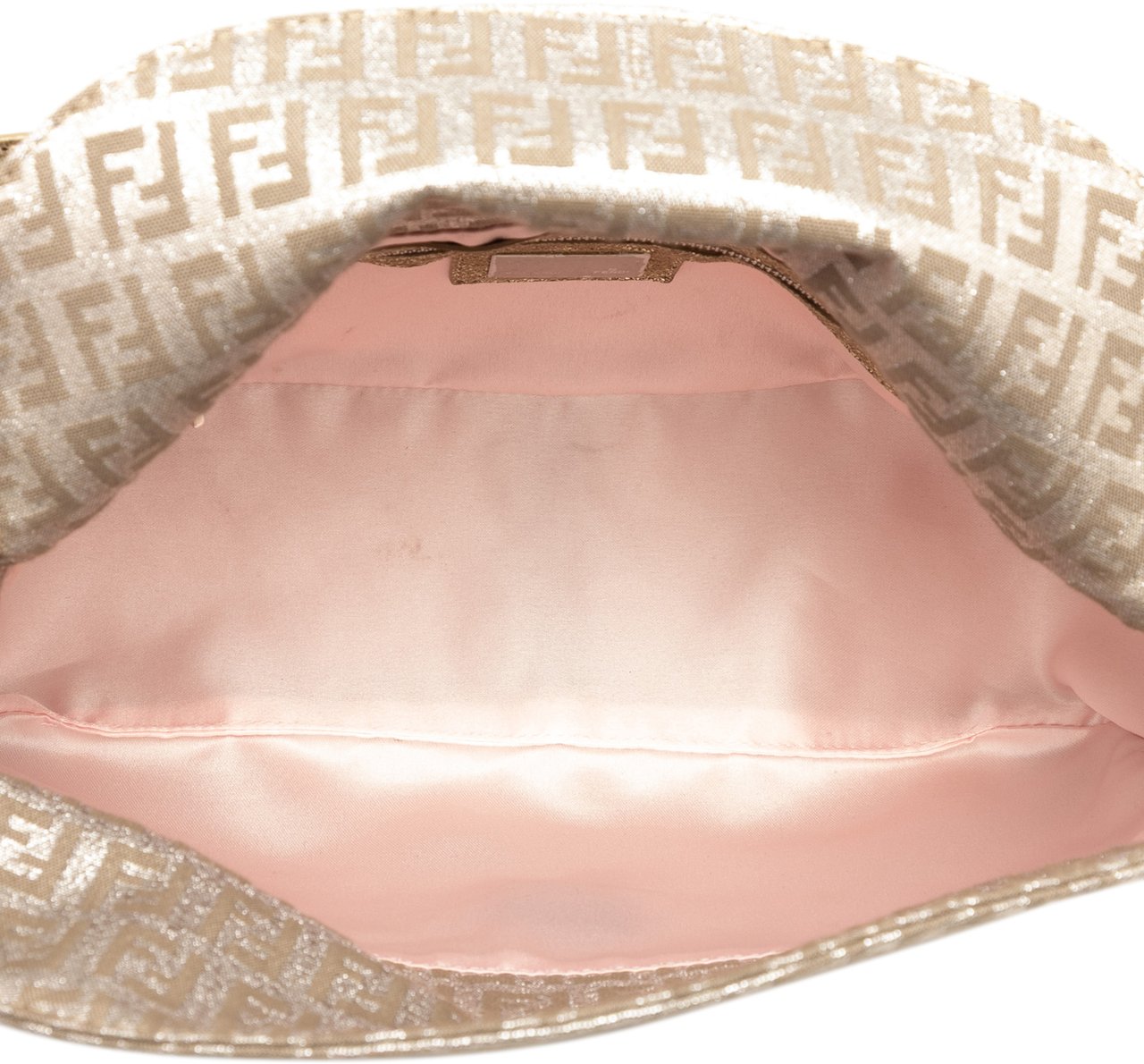 Fendi Zucchino Metallic Canvas Double Flap Shoulder Bag Zilver