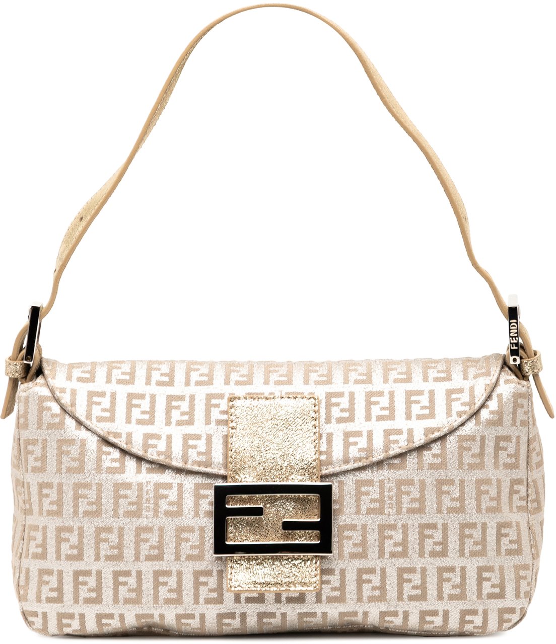 Fendi Zucchino Metallic Canvas Double Flap Shoulder Bag Zilver