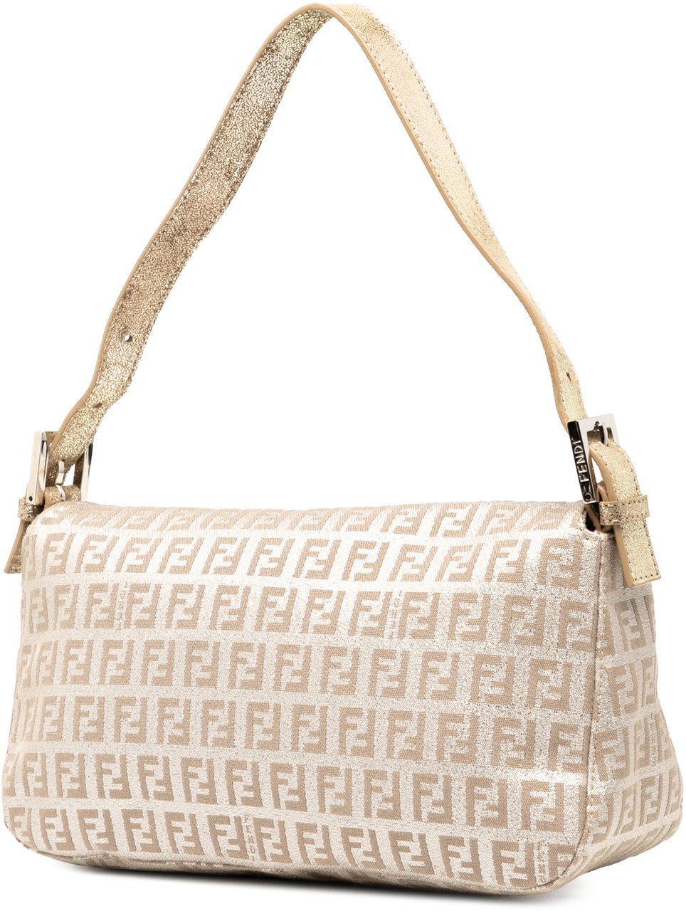 Fendi Zucchino Metallic Canvas Double Flap Shoulder Bag Zilver