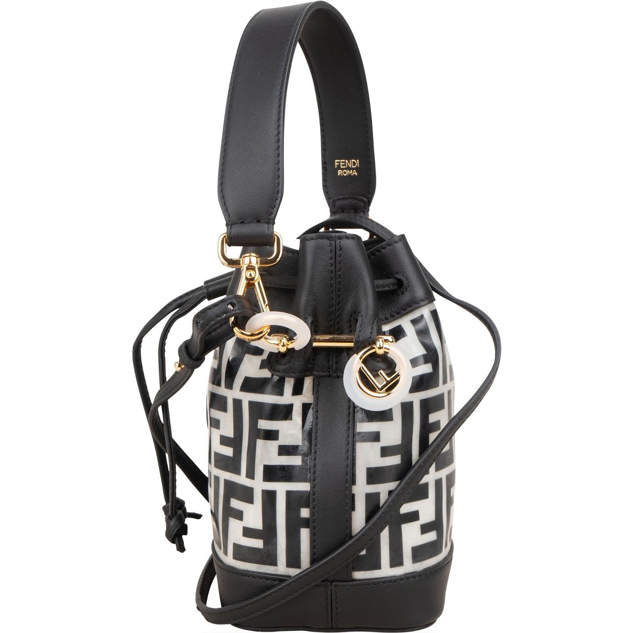 Fendi Fendi Monogram FF Mini Mon Tresor Bucket Shoulder Bag Zwart