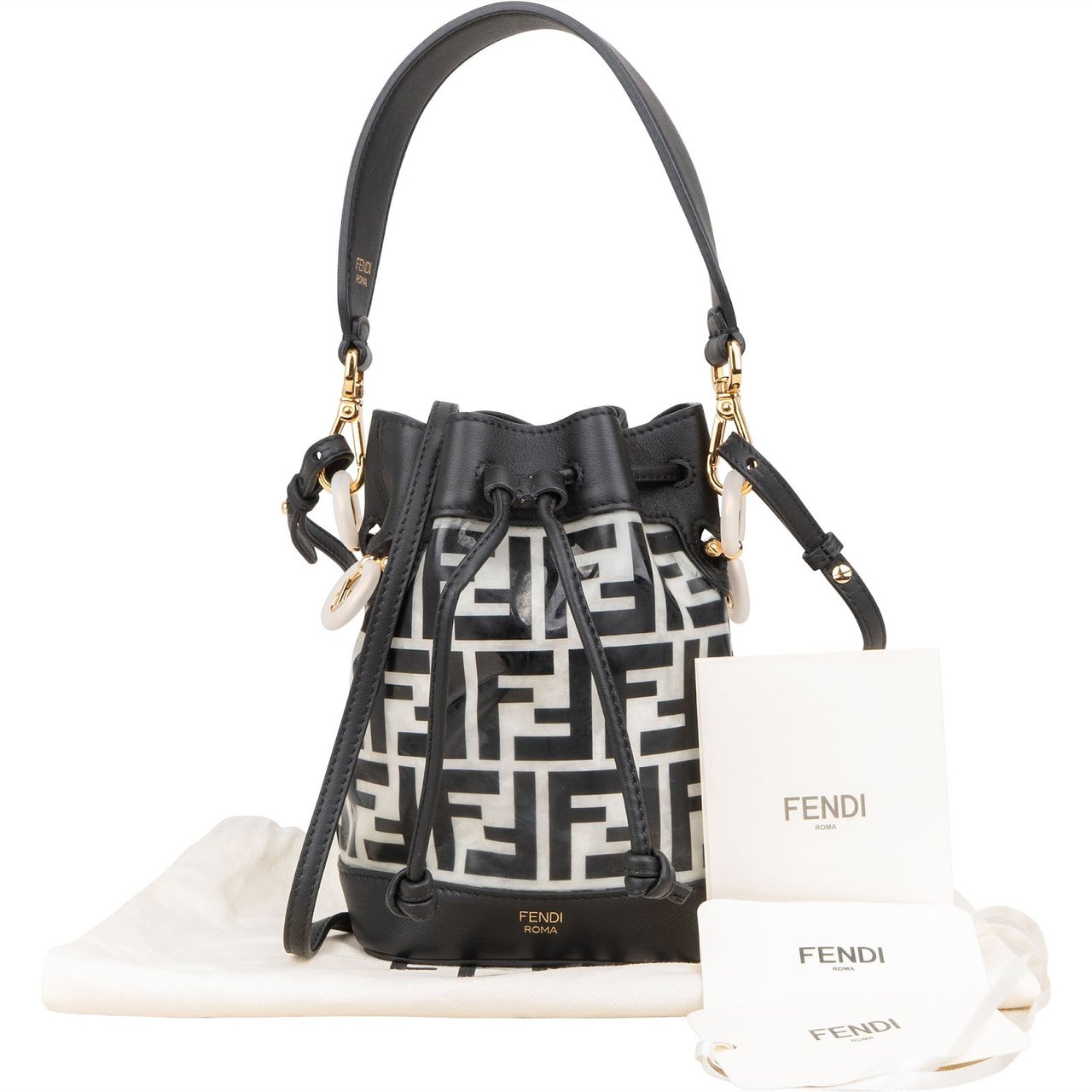 Fendi Fendi Monogram FF Mini Mon Tresor Bucket Shoulder Bag Zwart