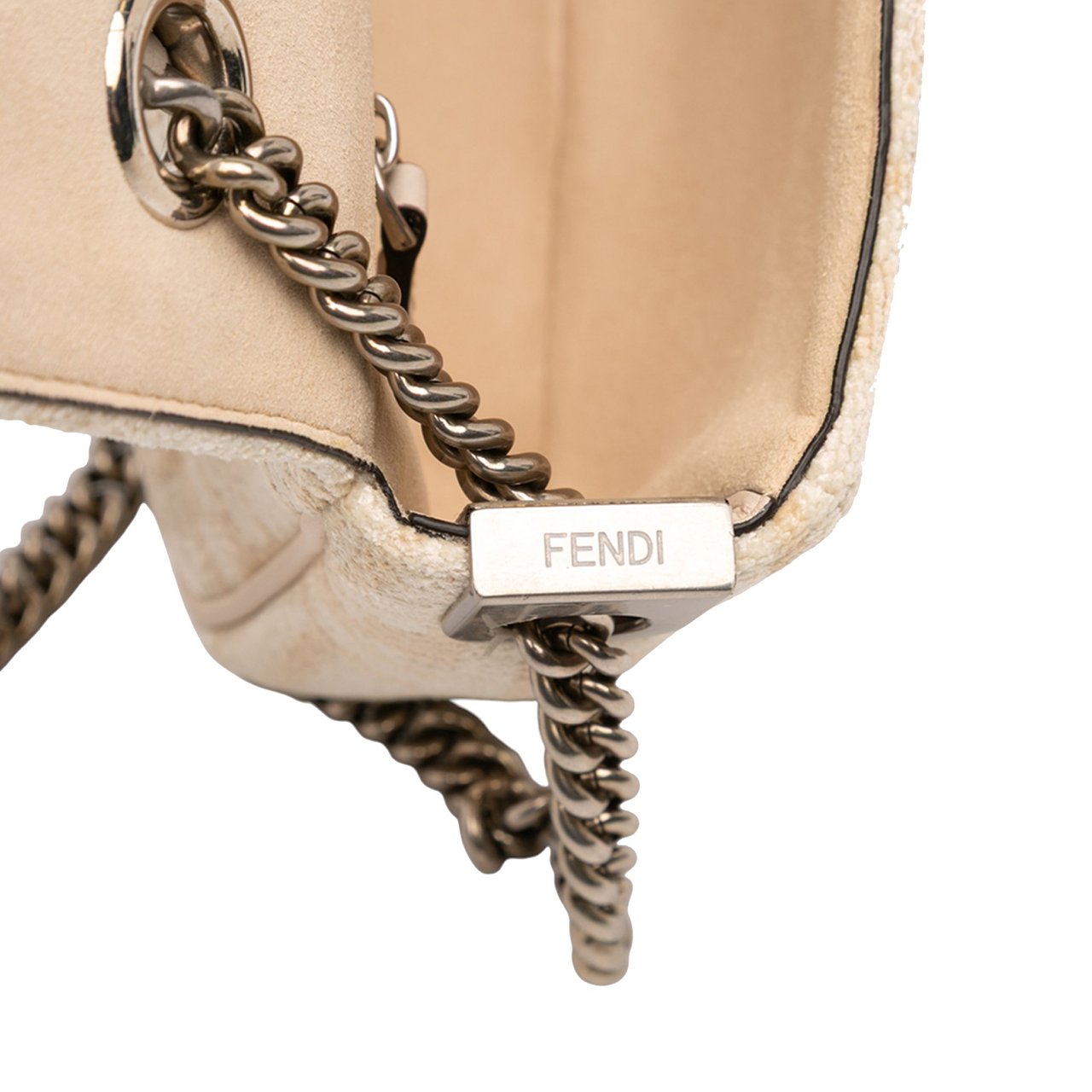 Fendi FF Chenille and Leather Chain Midi Baguette Bruin