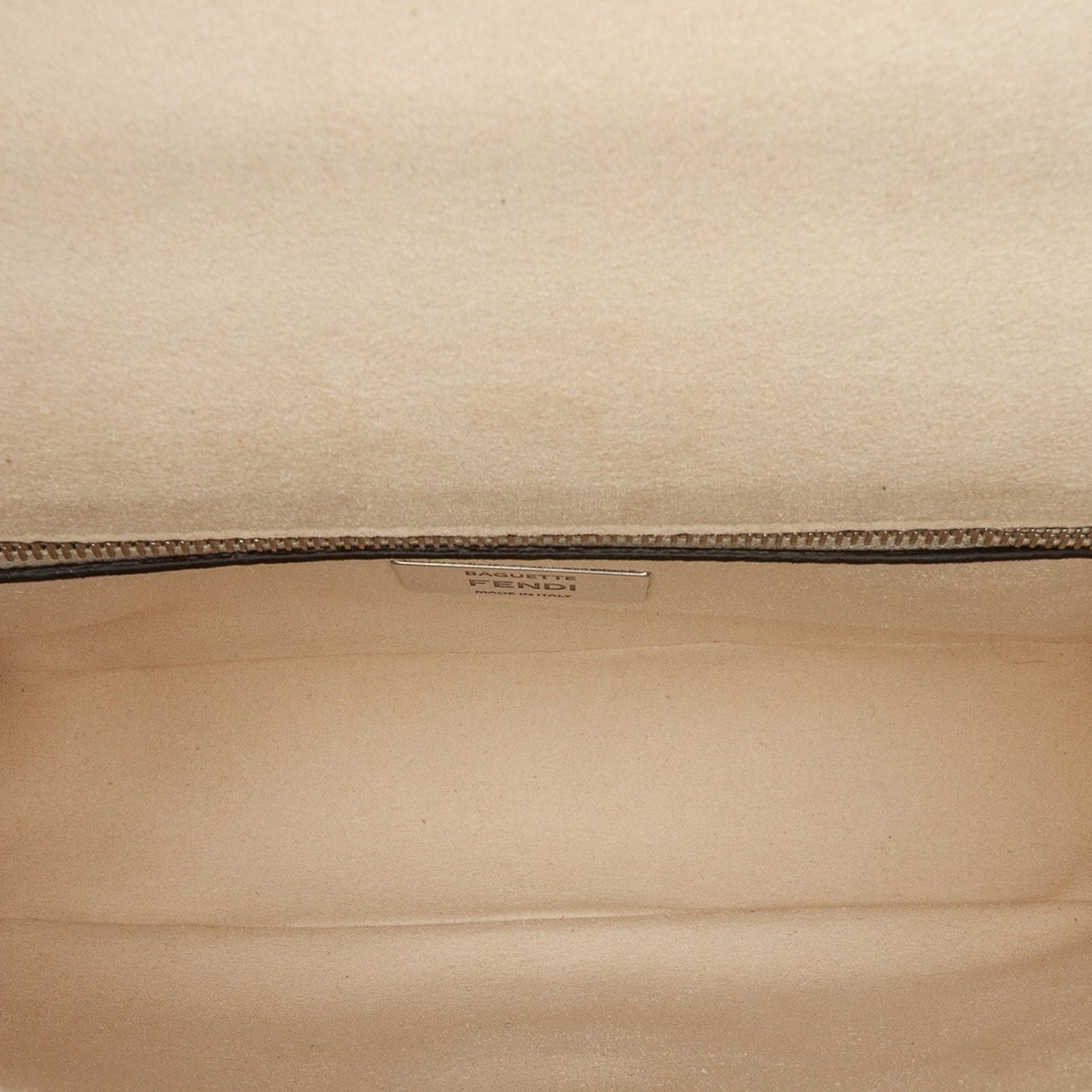 Fendi FF Chenille and Leather Chain Midi Baguette Bruin