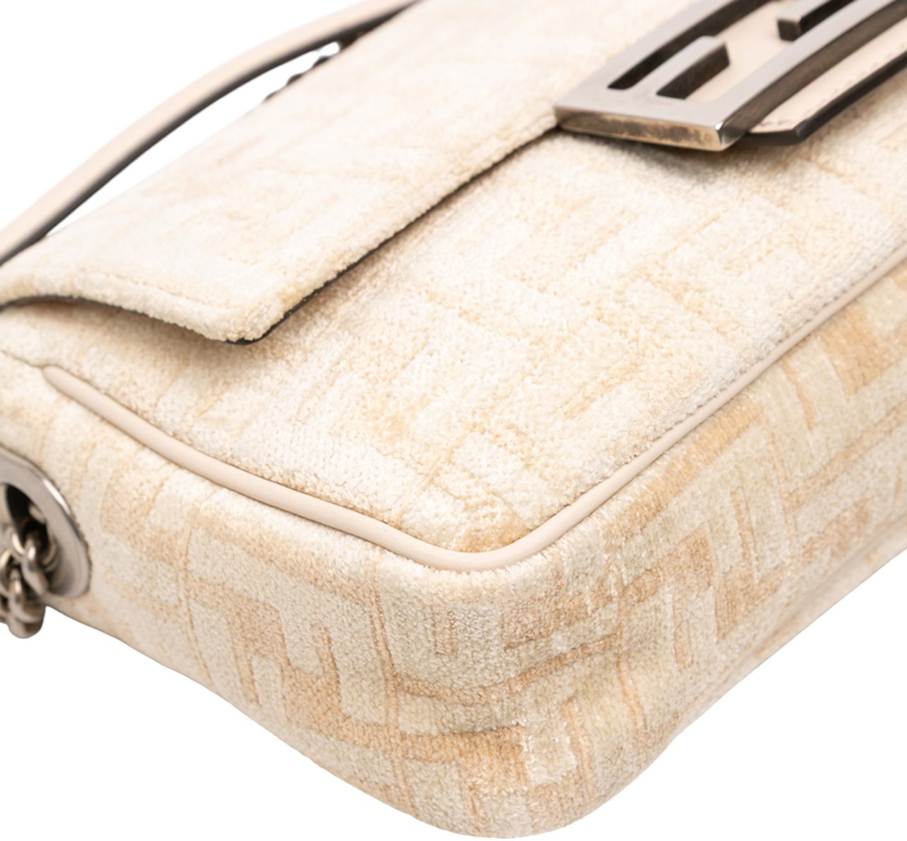 Fendi FF Chenille and Leather Chain Midi Baguette Bruin