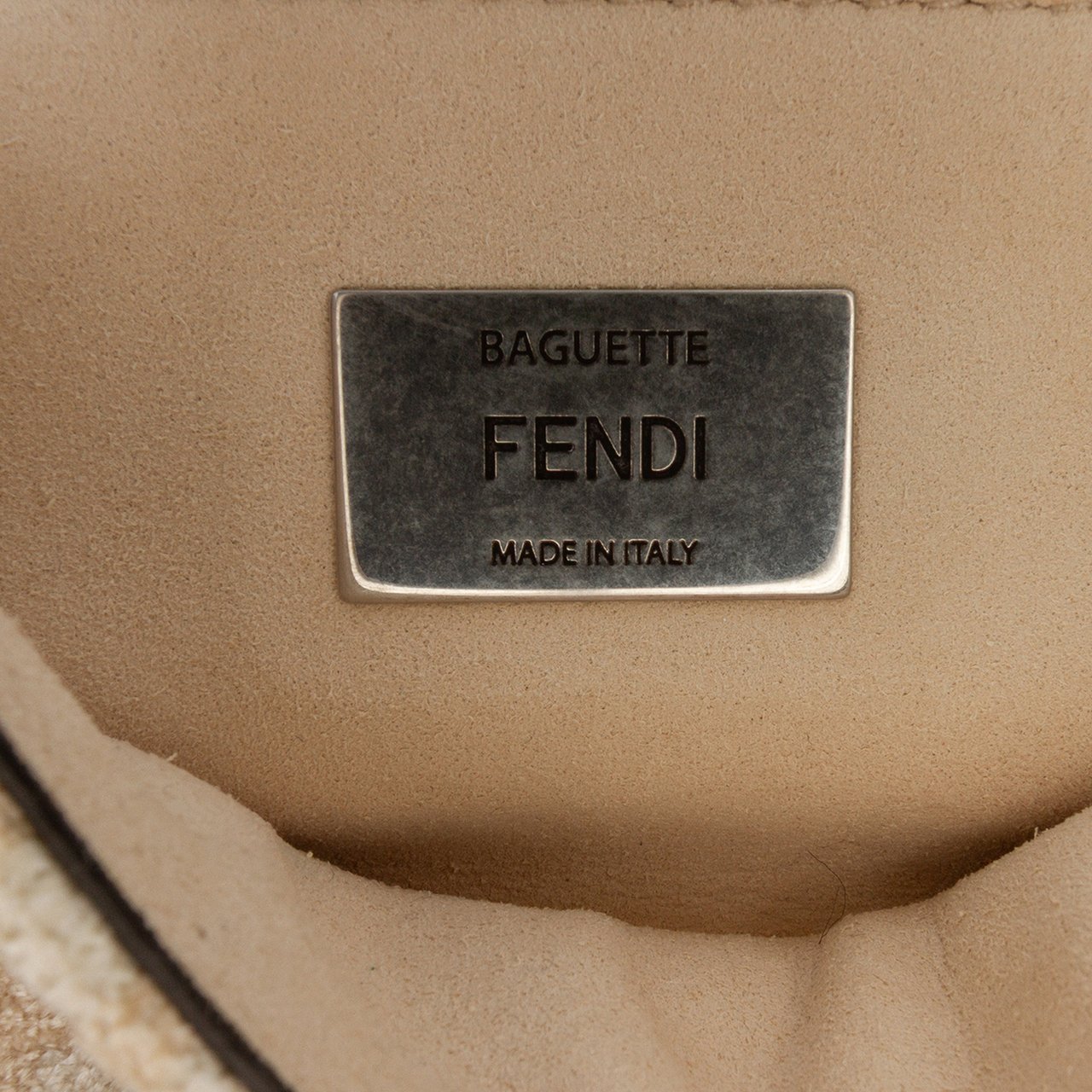 Fendi FF Chenille and Leather Chain Midi Baguette Bruin