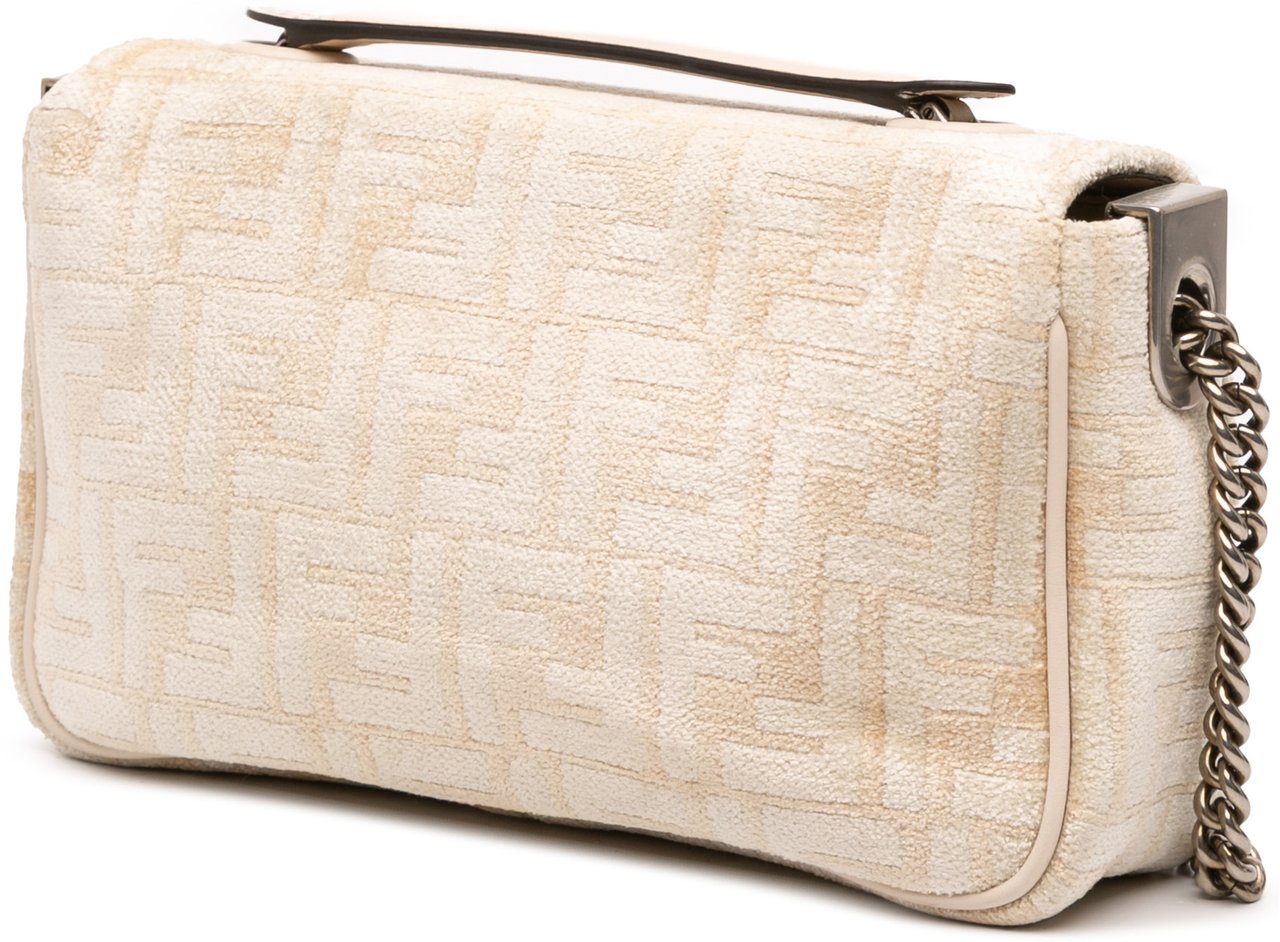 Fendi FF Chenille and Leather Chain Midi Baguette Bruin
