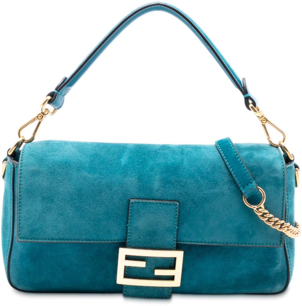 Fendi Medium Suede Baguette Satchel Blauw
