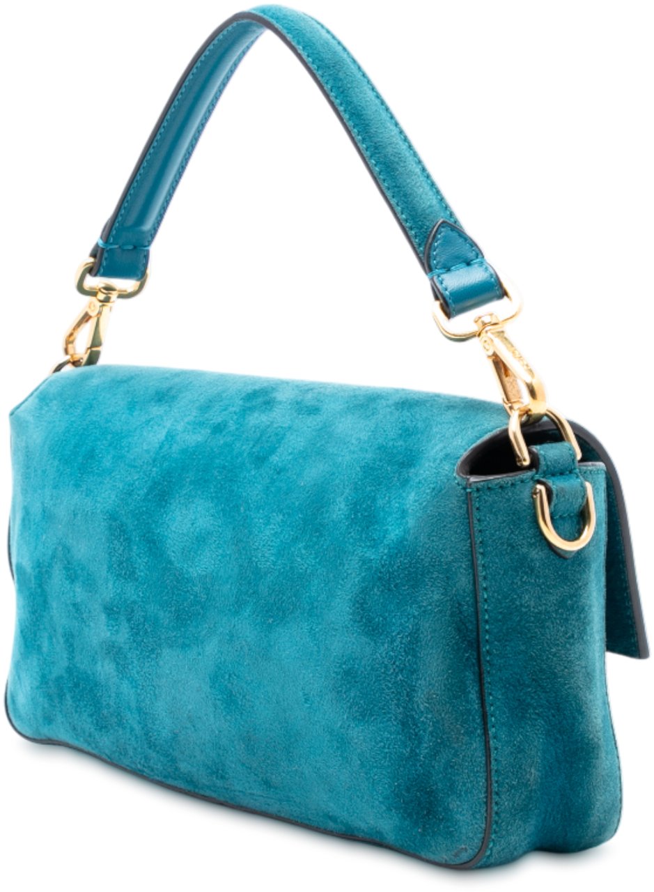 Fendi Medium Suede Baguette Satchel Blauw