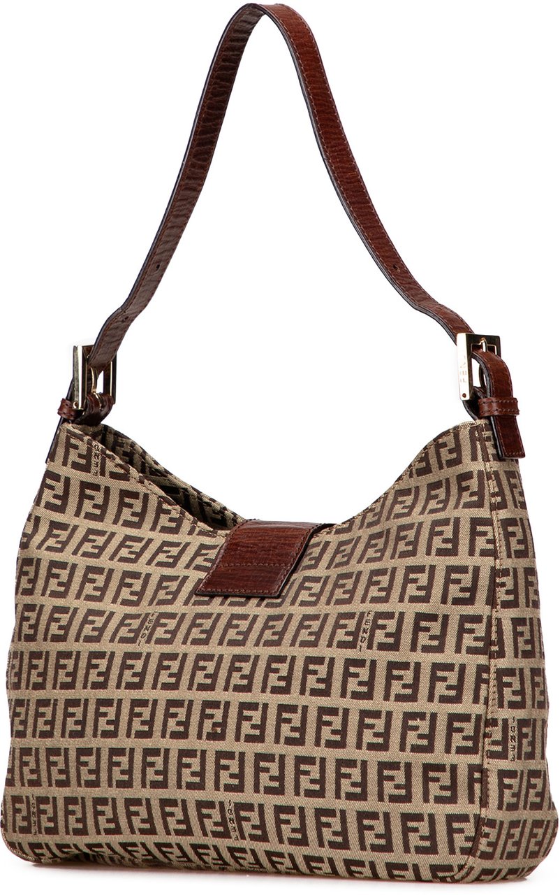 Fendi Zucchino Canvas Shoulder Bag Bruin