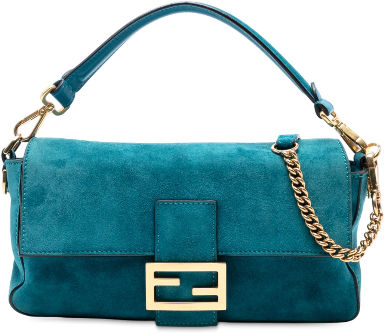 Fendi Medium Suede Baguette Satchel Blauw