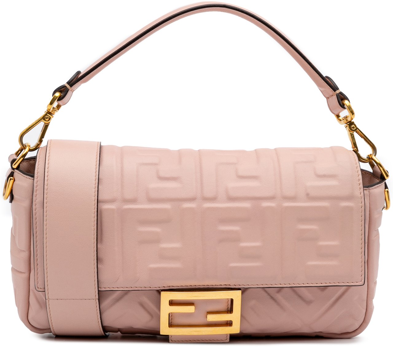 Fendi Zucca Embossed Leather Baguette Satchel Roze