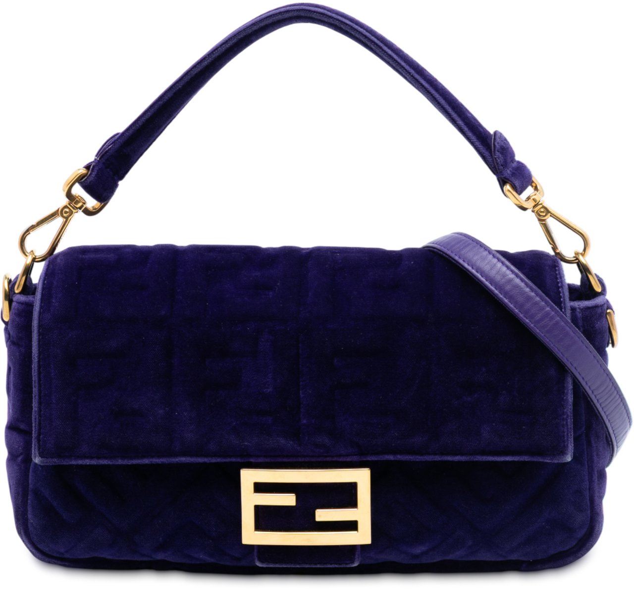 Fendi Zucca Embossed Velvet Baguette Satchel Paars