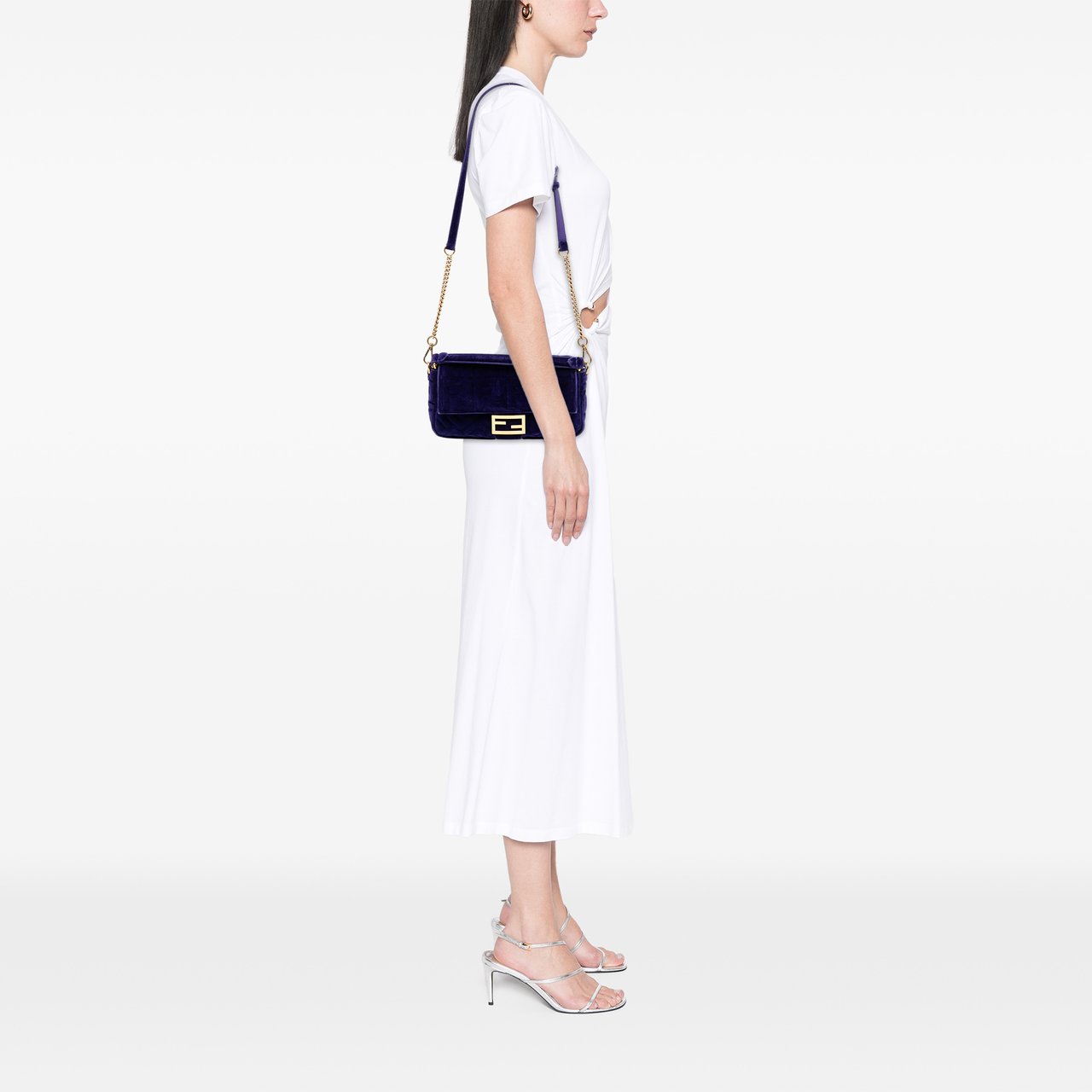 Fendi Zucca Embossed Velvet Baguette Satchel Paars