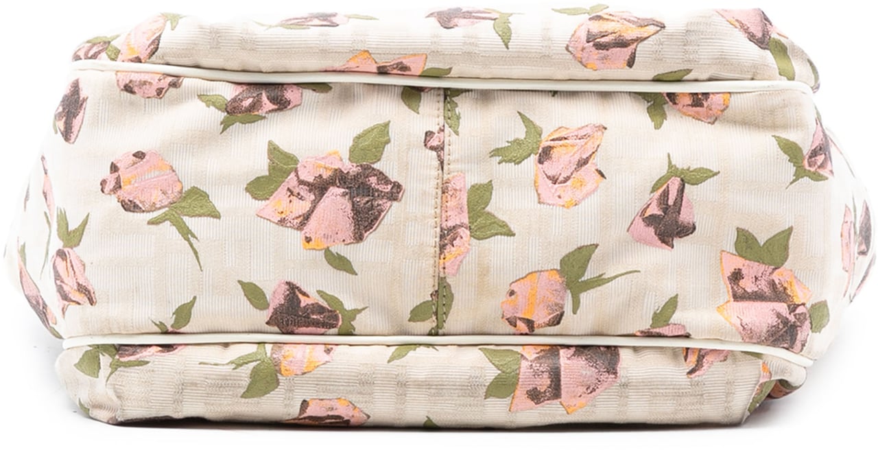 Fendi Zucca Canvas Rose Printed Chef Handbag Bruin