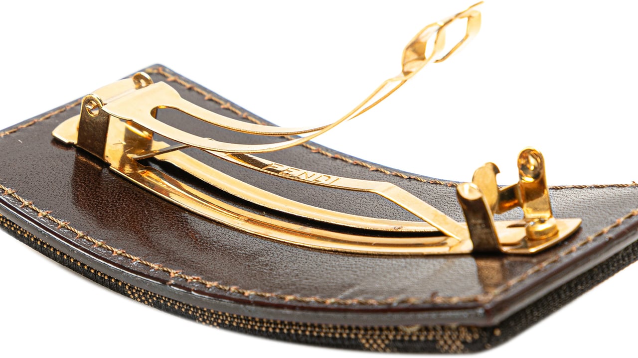 Fendi Zucca Canvas Barrette Hair Clip Bruin