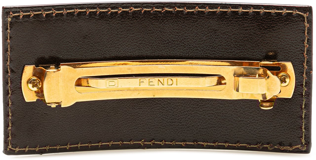 Fendi Zucca Canvas Barrette Hair Clip Bruin