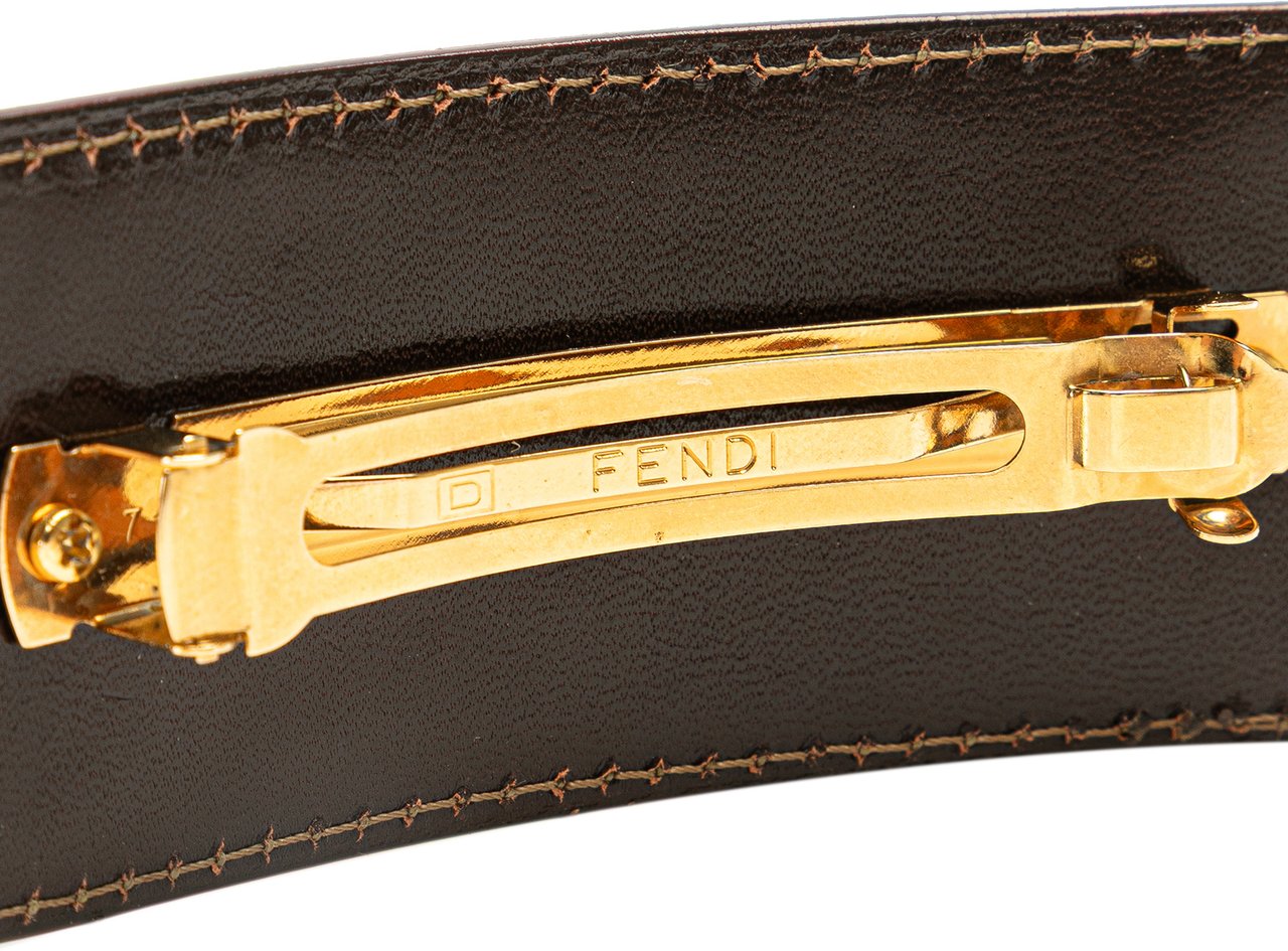 Fendi Zucca Canvas Barrette Hair Clip Bruin