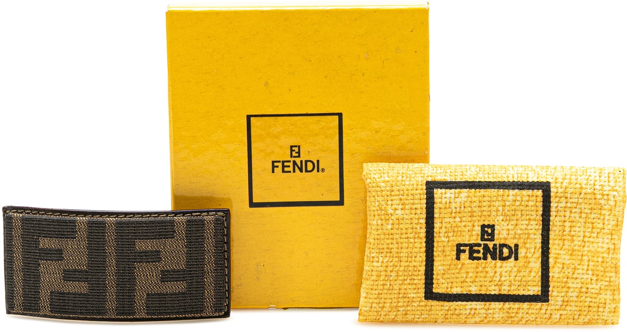 Fendi Zucca Canvas Barrette Hair Clip Bruin