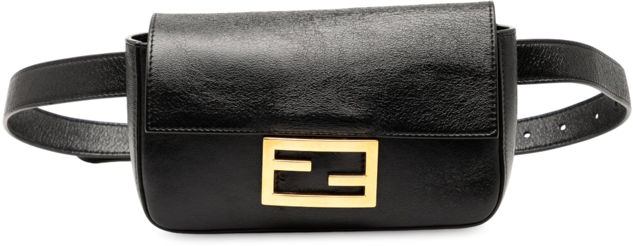 Fendi Leather FF Logo Baguette Belt Bag Zwart