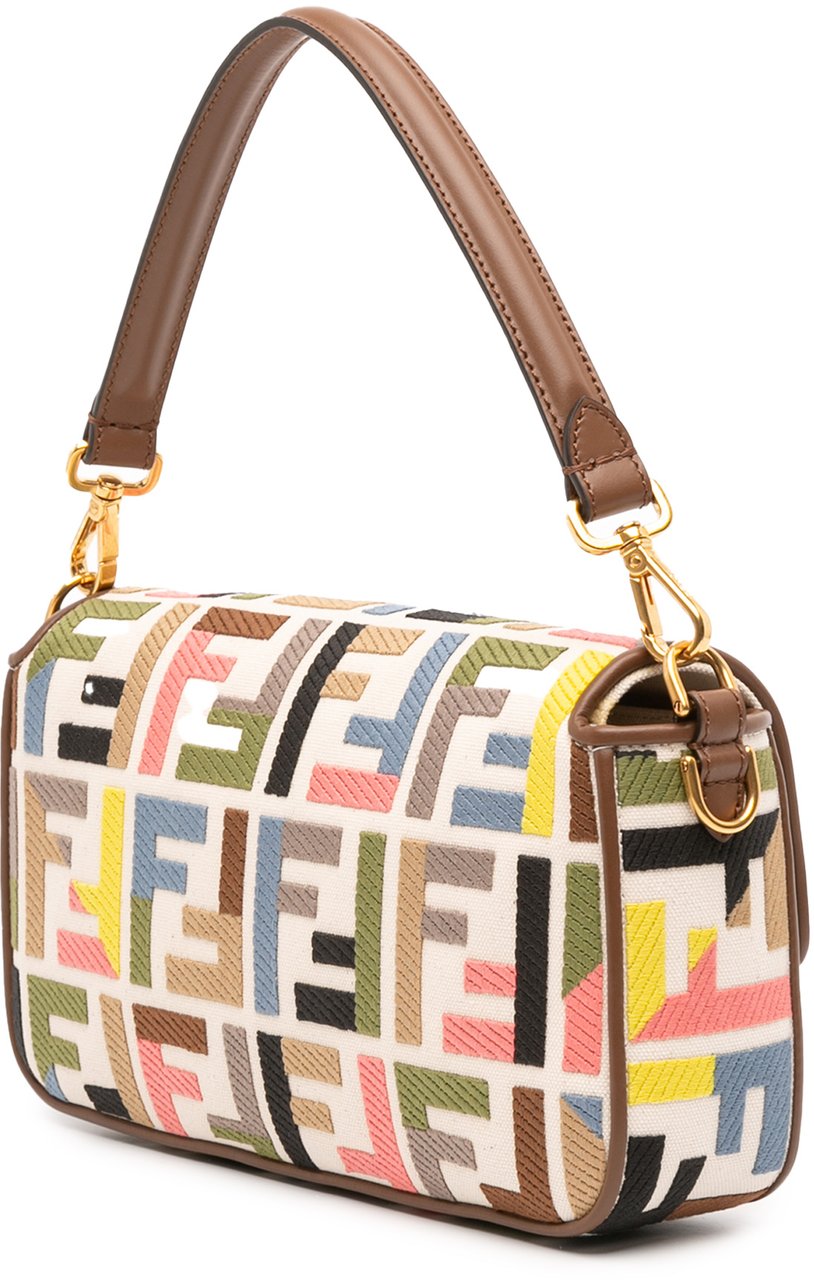 Fendi Zucca Embroidered Canvas Baguette Satchel Bruin