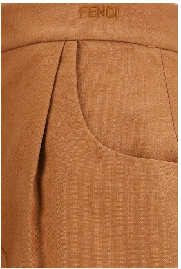 Fendi Brown Linen Casual Pants Bruin