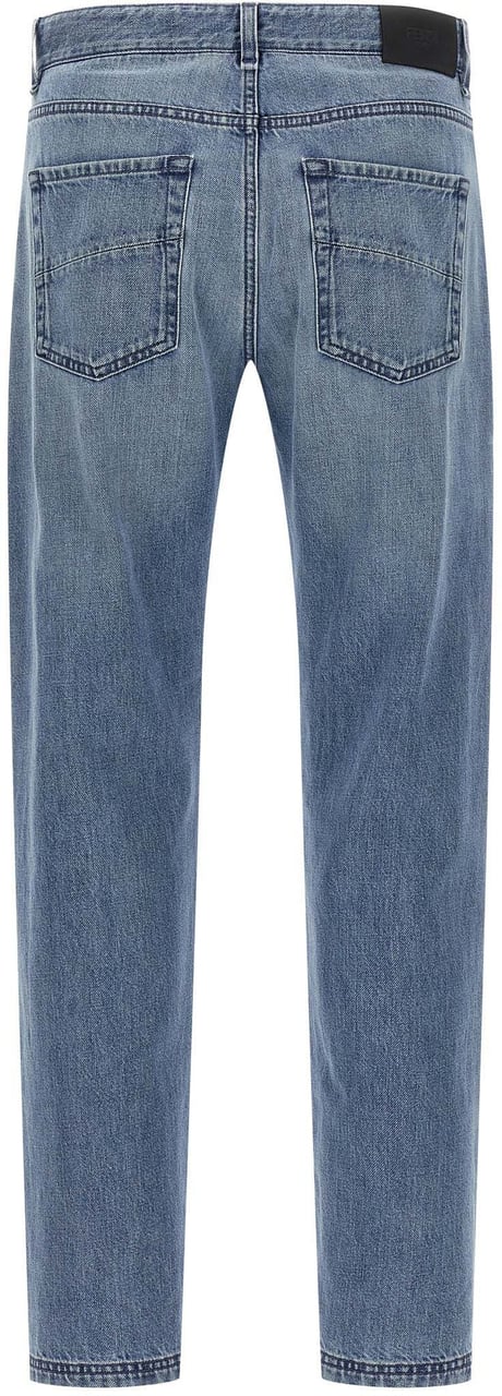 Fendi Blue Cotton Straight-Leg Jeans Lichtblauw