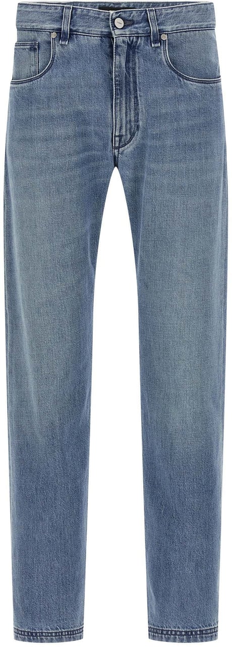 Fendi Blue Cotton Straight-Leg Jeans Lichtblauw