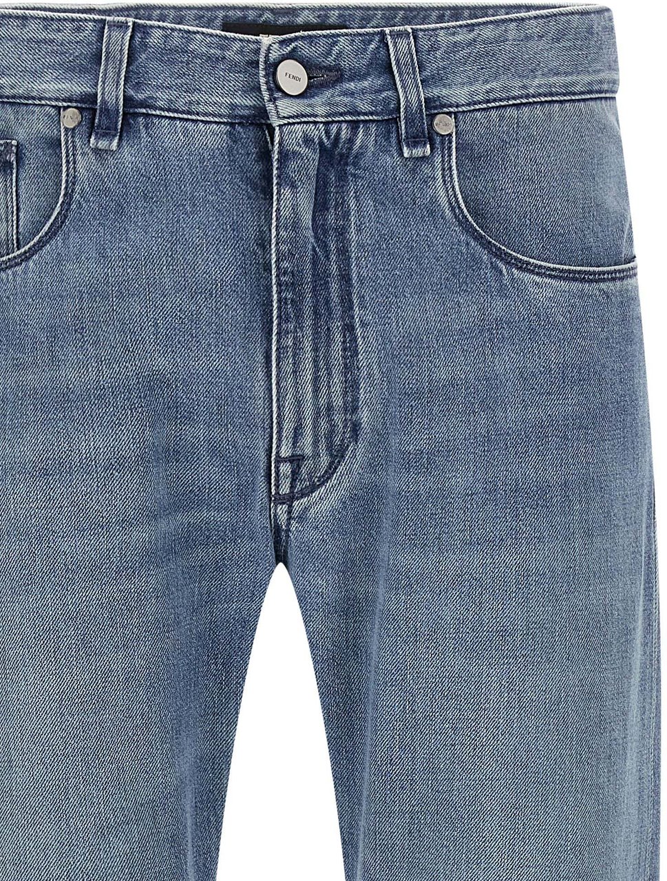 Fendi Blue Cotton Straight-Leg Jeans Lichtblauw