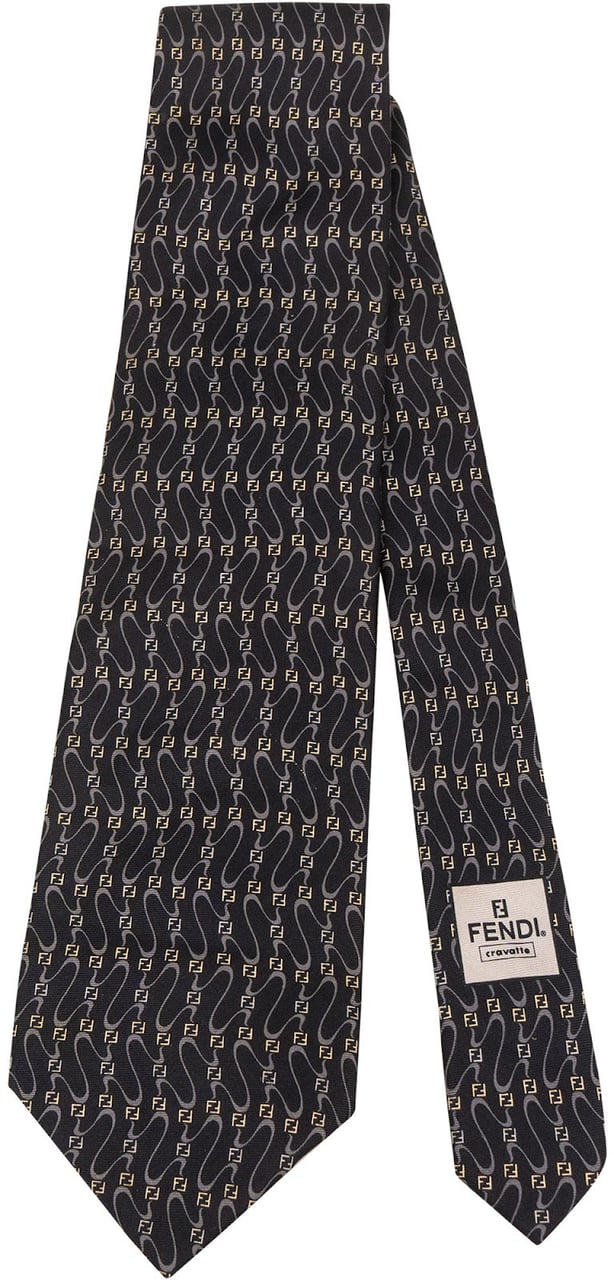 Fendi Fendi Monogram Zucca FF Emblem Silk Tie Krawatte Zwart
