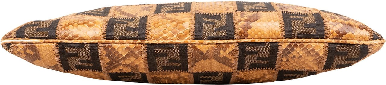 Fendi Fendi Monogram Python and Zucca Canvas Patchwork Shoulder Bag Bruin