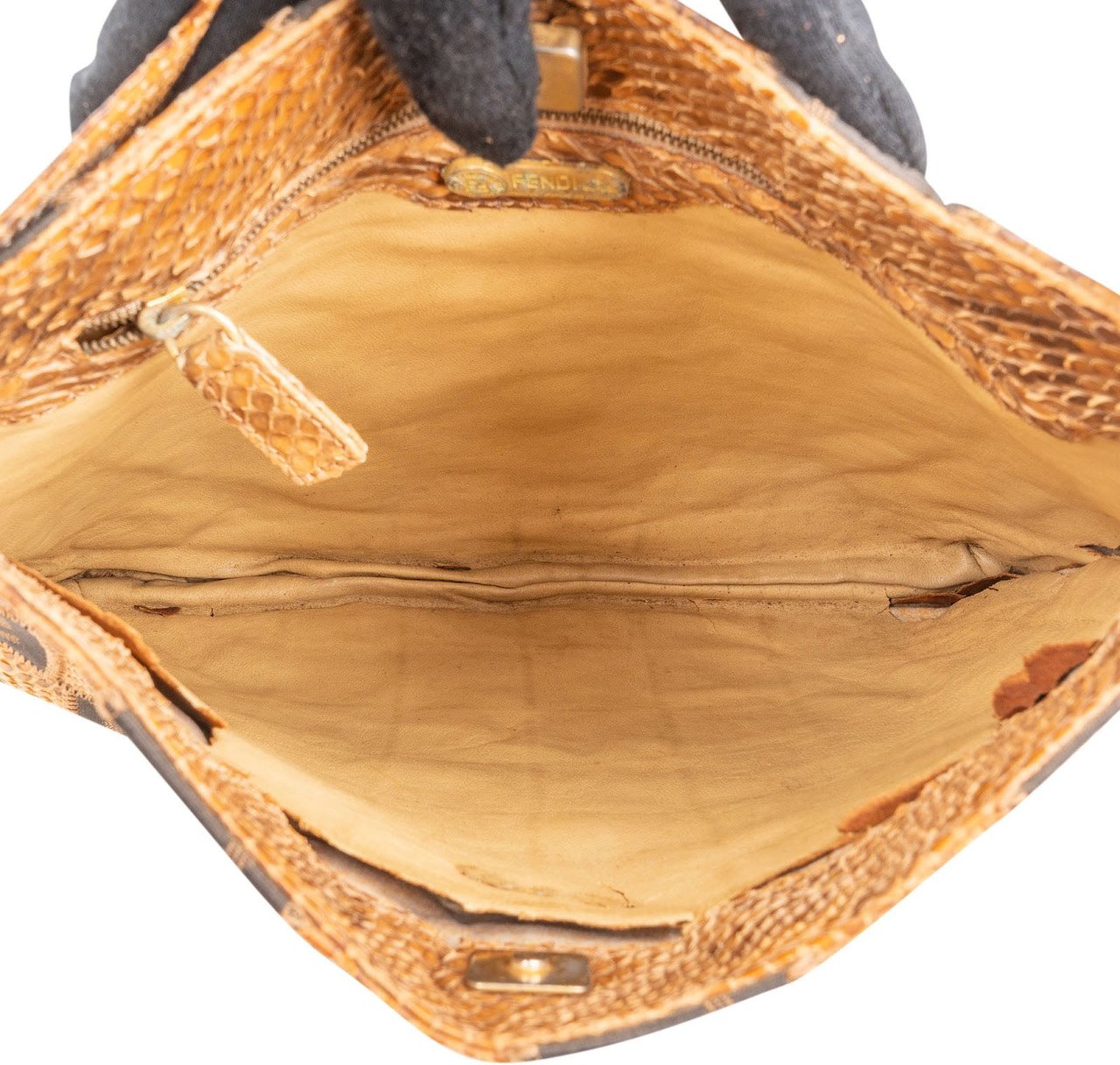 Fendi Fendi Monogram Python and Zucca Canvas Patchwork Shoulder Bag Bruin