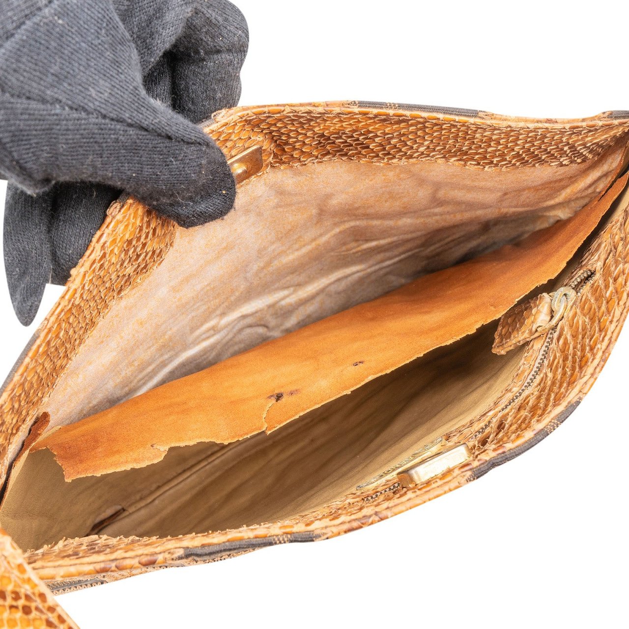 Fendi Fendi Monogram Python and Zucca Canvas Patchwork Shoulder Bag Bruin