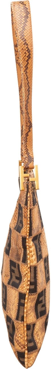 Fendi Fendi Monogram Python and Zucca Canvas Patchwork Shoulder Bag Bruin