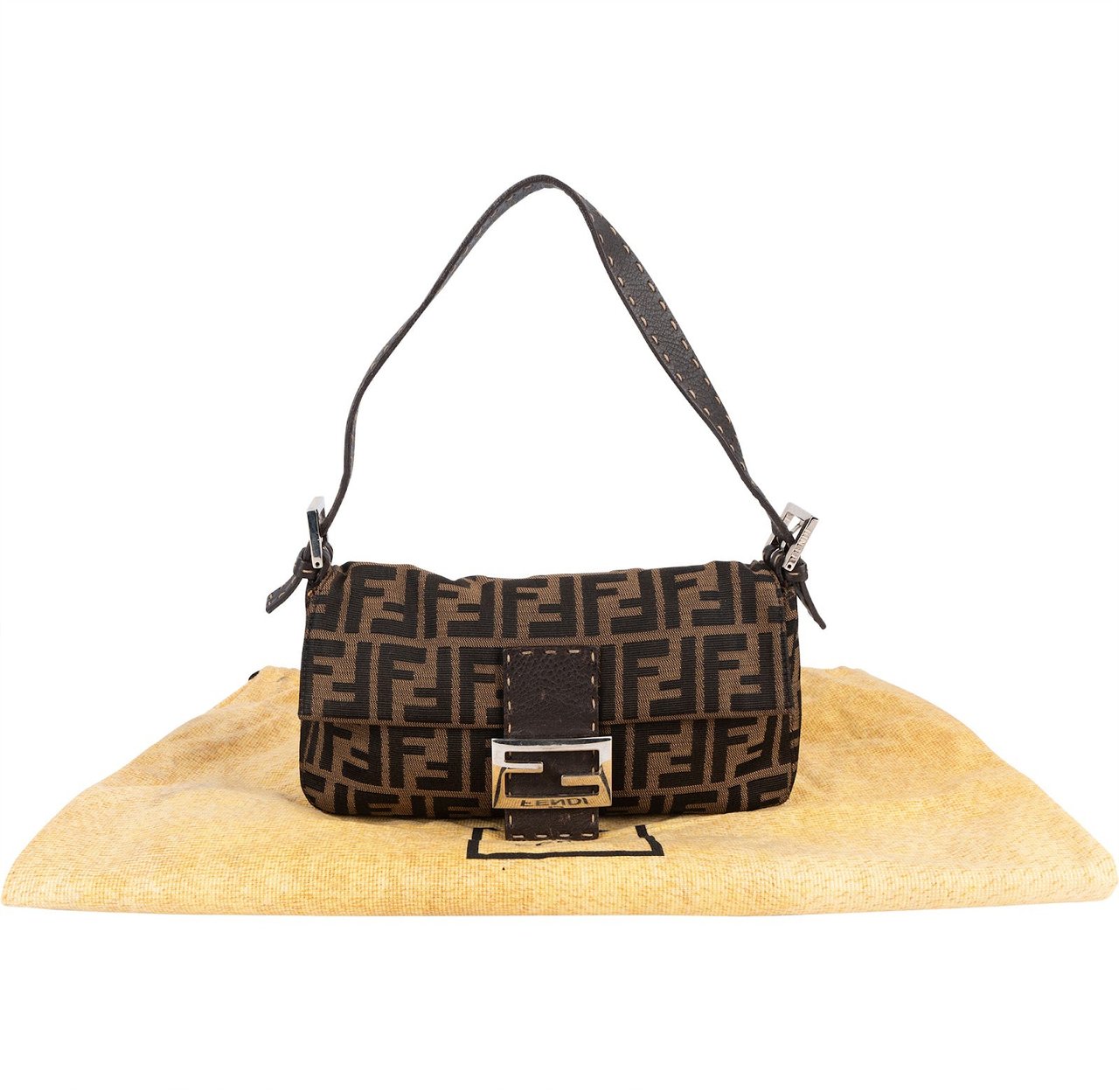 Fendi Fendi Monogram FF Baguette Shoulder Bag Bruin