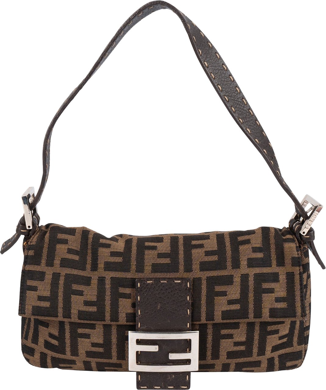 Fendi Monogram FF Baguette  Shoulder Bag Bruin