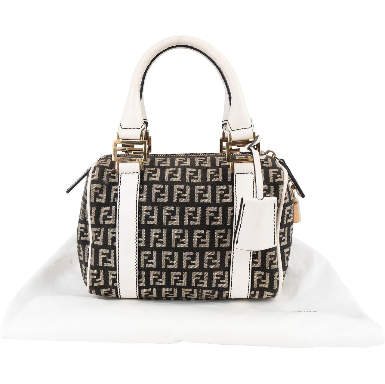 Fendi Fendi Monogram FF Mini Boston Handbag Zwart