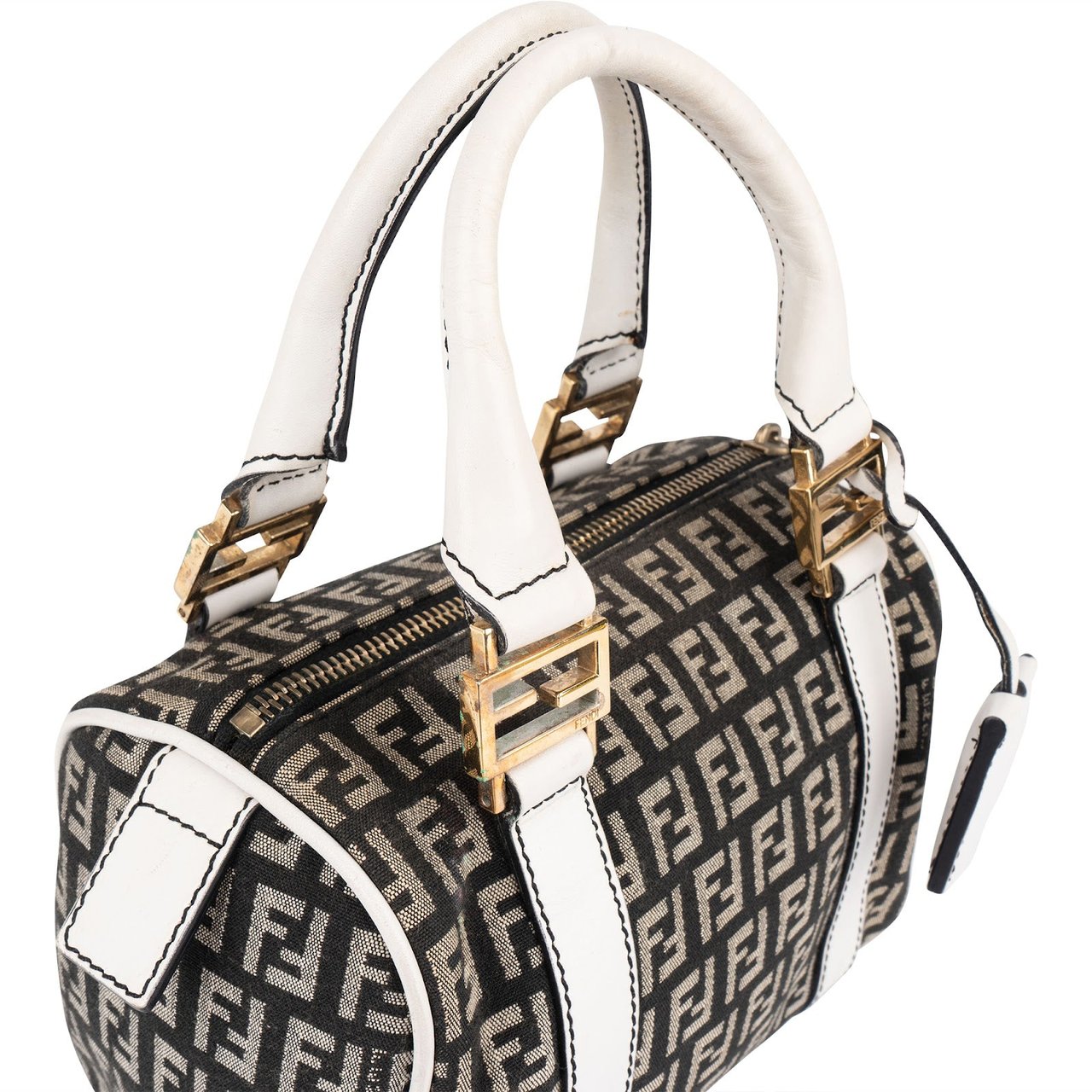Fendi Fendi Monogram FF Mini Boston Handbag Zwart