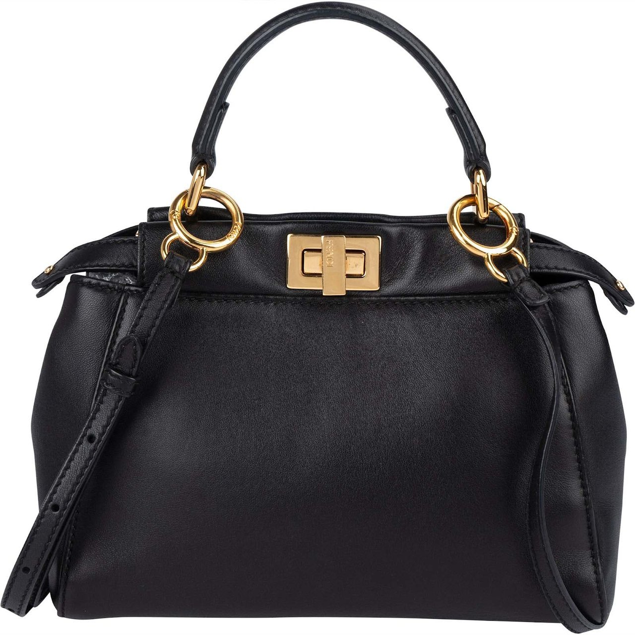 Fendi Fendi Black Leather Mini Peekaboo Handbag Zwart
