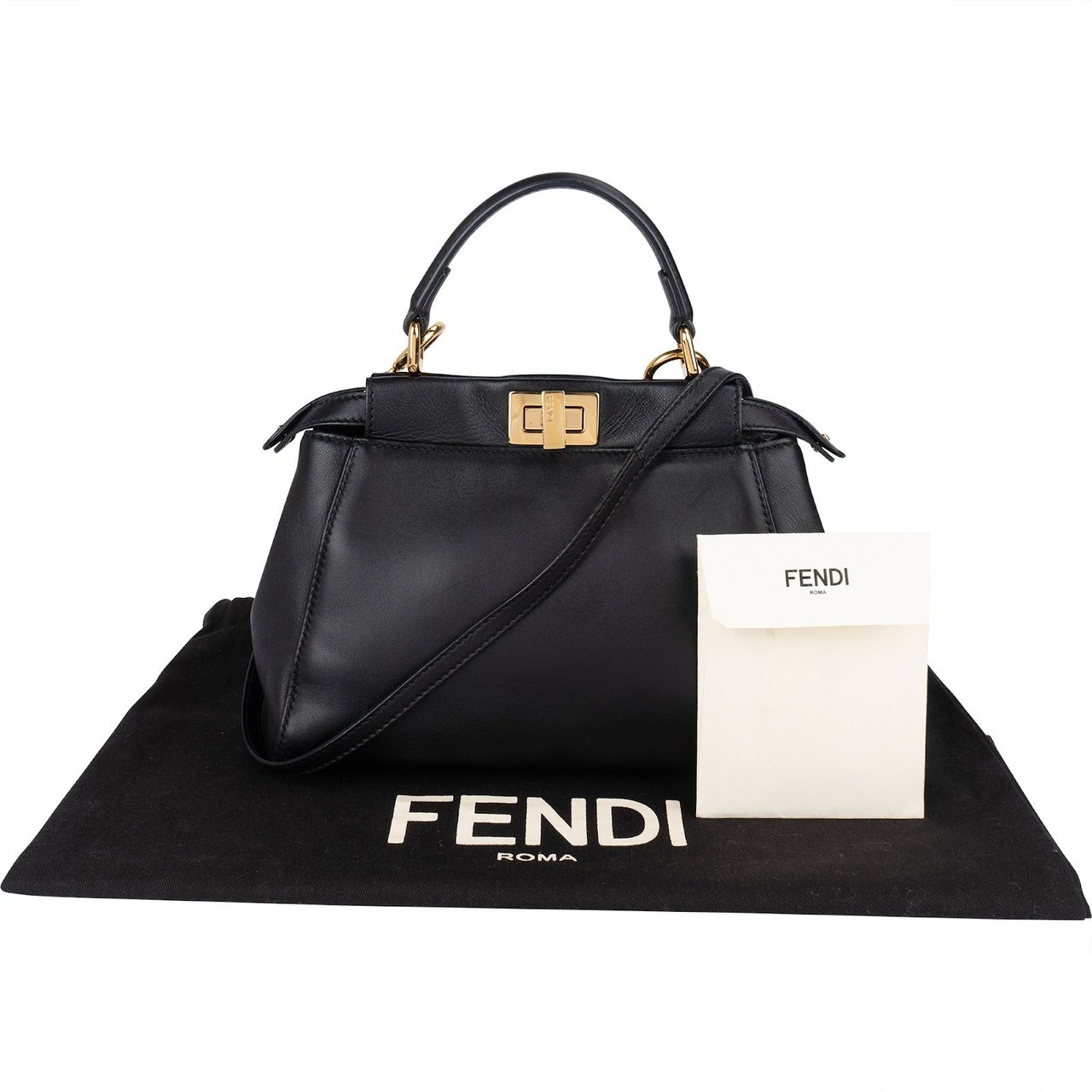 Fendi Black Leather Mini Peekaboo Handbag Zwart